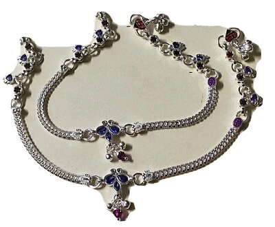 New PAIR STERLING SILVER payal PURPLE crystals BELLS ANKLET BOLLYWOOD INDIA  - Imagem 1 de 4