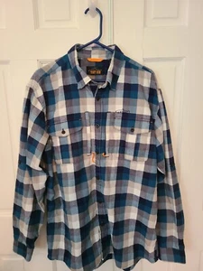 Orvis Trout Bum Shirt Mens Large Button Long Sleeve Blue Plaid Fish Outdoor Hike - Picture 1 of 7