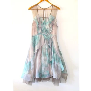 Tracy Reese Dreamy Wanderings Rüschen Seide Mini Kleid Gr 10 Fee Pastell Blumen - Bild 1 von 10