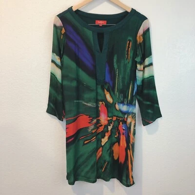 Derhy Size Small Carnival W510174 Green Keyhole Silk Blend Long Sleeve Dress - Image 1 of 4