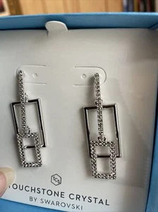 Touchstone Crystal by Swarovski BE OPEN Earrings Cobalt Rhodium Plated 2498 - Picture 1 of 14