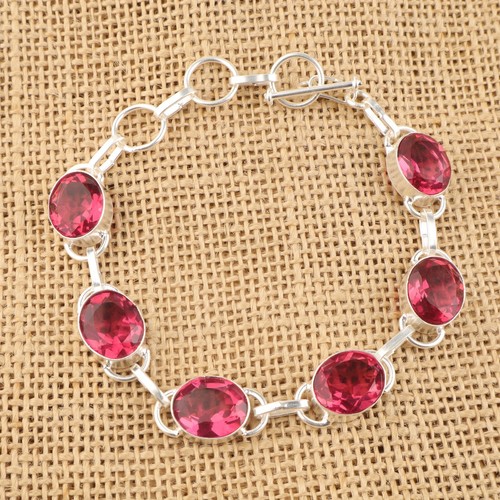 VALENTINO Braccialetto gioielli fatto a mano argento sterling 925 pietra preziosa tormalina rosa regalo per