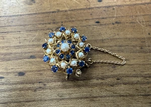 Fine chiusura vintage a tre fili in oro giallo 14kt con perle e zaffiri - Foto 1 di 5