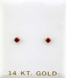LAB CREATED GARNET STUD EARRINGS 14K YELLOW GOLD - Screw Backs - Picture 1 of 6