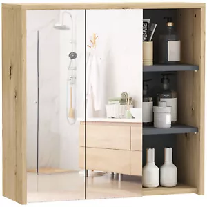 HOMCOM Mueble de Baño Montado en Pared Espejo Almacenamiento con Estantes Natural - Imagen 1 de 11