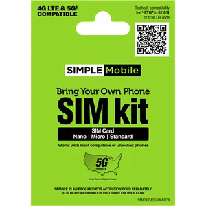 Kit SIM prepagata Simple Mobile Bring Your Own Phone | Scheda SIM CDMA 3 in 1 - Foto 1 di 1