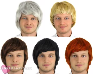 MENS SHORT WIG BOY BAND ADULT MALE FANCY DRESS COSTUME ACCESSORY 60S 70S 80S 90S - Picture 1 of 6