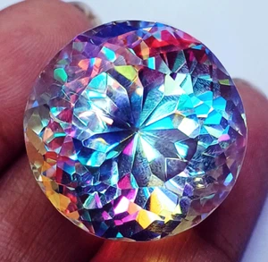 Loose Gemstone 75.50 Ct Round Cut Mystic Quartz Rainbow Color Certified 25.40 MM - Imagen 1 de 6