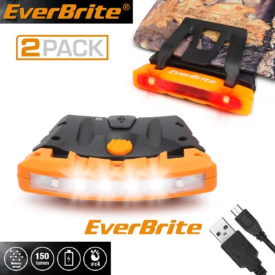 EverBrite 2 PACK Rechargeable Hat Light Waterproof Clip Light w/Memory Function