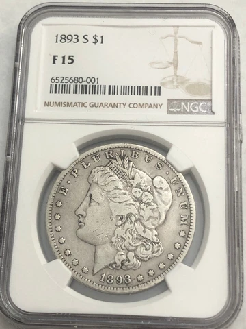 1893-S Morgan silver dollar. NGC F15. STRAIGHT GRADED KEY DATE!!!  #er2d001 Cover