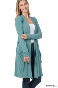 Womens Long Open Front Slouchy Cardigan Sweater Sleeve Pockets Loose Drape - Picture 1 of 18