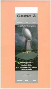 Buffalo Bills at Dallas Cowboys 9-12-1993 FULL ticket Super Bowl XXVIII season C - Picture 1 of 2