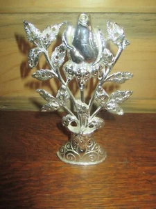 TORINO Vintage SILVER Tone ROSEBUD In VASE EARRING HOLDER - 1970's - Imagen 1 de 2