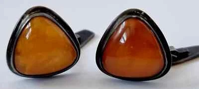 A0044 - 800er Silber Manschettenknöpfe Bernstein Art Deco Antikschmuck - 2,8 cm - Bild 1 von 4