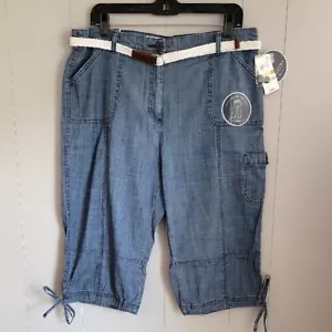 Karen Scott Women's Capri Pants Woven Skimmer Denim White Belt 14 - Picture 1 of 6
