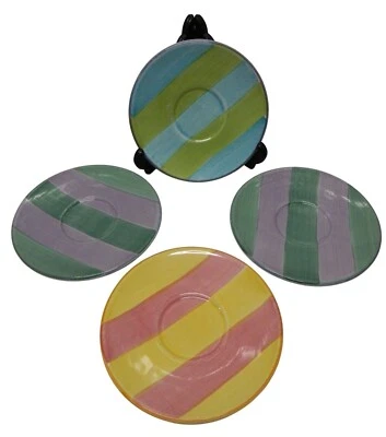 Pottery Barn Sunnyside Striped Plates Saucers 7" Set 4 Dishes Pink Purple  Italy - Image 1 of 4