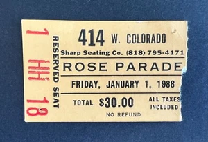 Vintage 1988 Rose Parade Ticket Stub 1/1/88 Pasadena Grand Marshal Gregory Peck - Picture 1 of 1