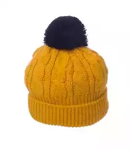 TOPMAN Kid`s Yellow / Black Solid Cable Knitted Winter Pom Cap One Size NWOT - Picture 1 of 1