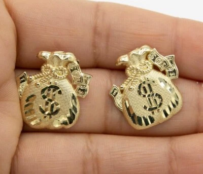 Твердый металл стильный деньги сумка серьги для мужчин 14k желтое золото покрытием серебра - Изображение 1 из 4
