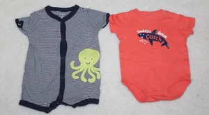 Carters One Piece Blue White Stripe Octopus Orange Daddys Great Catch Shark 3M - Picture 1 of 9
