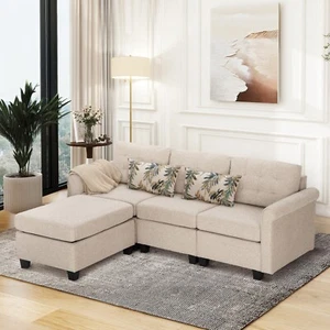 Sectional Sofa Couch with Storage Ottoman,4 Seater L Shaped Sofa for Living Room - Picture 1 of 7