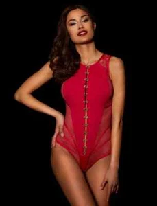 HONEY BIRDETTE VERY RARE SEXY RASPBERRY RED TASH PLAYSUIT SMALL BNWT - Picture 1 of 6