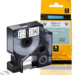 Etiqueta de tubo termorretráctil cinta IND negra sobre blanca 18051 para Dymo Rhino 5200 1/4" EE. UU. - Imagen 1 de 12