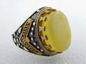 Russia Handmade Baltic Amber Stone Silver Ring Turkish style Size 20.5 -USA 10.5 - Picture 1 of 10