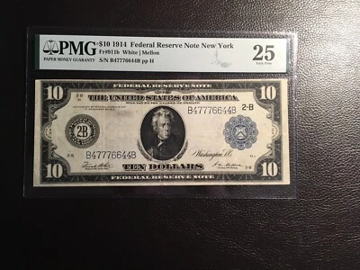10.00 1914 federal reserve note New York PMG 25 very fine - Image 1 of 2