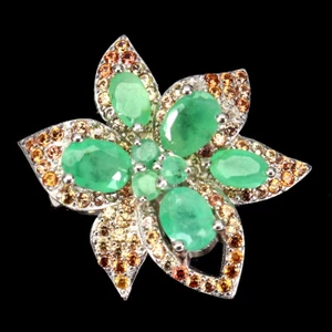 925 Sterling Silver Ring Oval Emerald Sapphire Diamond Cut Gemstone Jewelry Sz 7 - Picture 1 of 10
