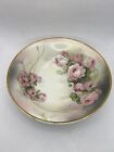 Vintage Antique Prussia Serving Bowl Pink Flowers Handpainted Porcelain Signed