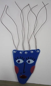 Fused Art Glass Hanging Blue Face Sculpture Signed 2007 Maximalist Abstract Y2K - Picture 1 of 17