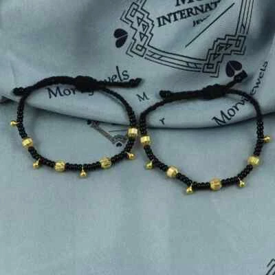 Brazalete de oro de 22 quilates con cuentas negras de oro amarillo de 22 quilates hecho a mano joyería india Foto 1 de 3
