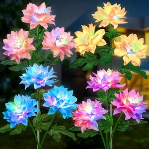 4 Pack Solar Dahlia Flower Lights – 42 LED Colorful Outdoor Garden Decor - Picture 1 of 6