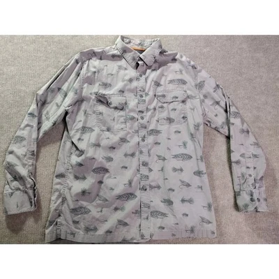 Croft & Barrow Quick Dry Shirt Men XXL Fish Over Print Gray Vented Long Sleeve - Image 1 of 4