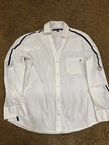 Camisa utilitaria Tommy Hilfiger para mujer con estampado de logotipo RN#54163 blanca XS - Imagen 1 de 7