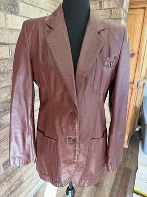Chaqueta Blazer Vintage Etienne Aigner Mujer Marrón Rojo Cuero Talla 10 Retro 92477 Foto 1 de 4