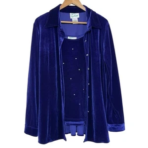 Set of 2 Quacker Factory Large Purple Velvet Embellished Tank & Button Jacket - Picture 1 of 9