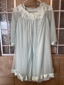 Vintage 60s Gossard Artemis Nightgown Robe Set Chiffon Lace Peignoir Small S - Picture 1 of 7