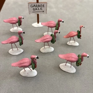 department 56 Pink Flamingo Bird Accessories Lot Garage Sale Sign Dept D56 - Picture 1 of 9