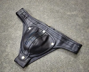 Men’s Leather Jockstrap • Genuine Leather Thong Support Brief Codpiece Underwear - Picture 1 of 8