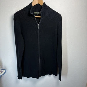 Suéter Eddie Bauer XLT para hombre ~ tejido acanalado negro cremallera completa - Imagen 1 de 9