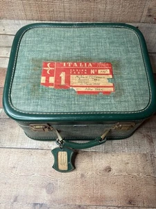 Vtg 1950’s Train Case Luggage Green Tweed Andrea Doria Label NY to Italy Rare - Picture 1 of 13