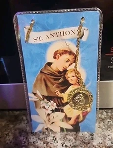 Franciscan Friers St. Anthony Gold Tone Religious Medal Pendant & Chain Vintage - Picture 1 of 2