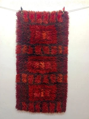 Hermosa alfombra sueca vintage anudada a mano mediados de siglo Rya Shag 123x58 cm Foto 1 de 4