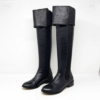 Botas Vaneli de cuero elásticas sobre la rodilla talla 6,5 plegables laterales elásticos Foto 1 de 4