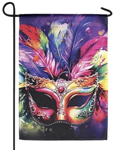 Máscara de Mardi Gras Plumas Coloridas Bandera de Jardín - Imagen 1 de 1