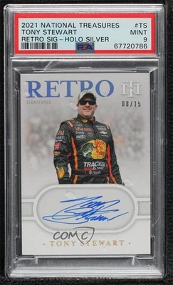 National Treasures Retro Signatures 2021 holograma plateado/15 Tony Stewart PSA 9 automático Foto 1 de 2