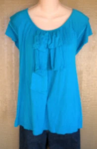 Camiseta Blusa Camisa Top Michael Kors XL Azul Teal Doble Volantes Informal - Imagen 1 de 5