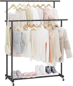 Double Rod Rolling Garment Rack, Portable Clothing Organizer with Wheels, Black - Picture 1 of 12